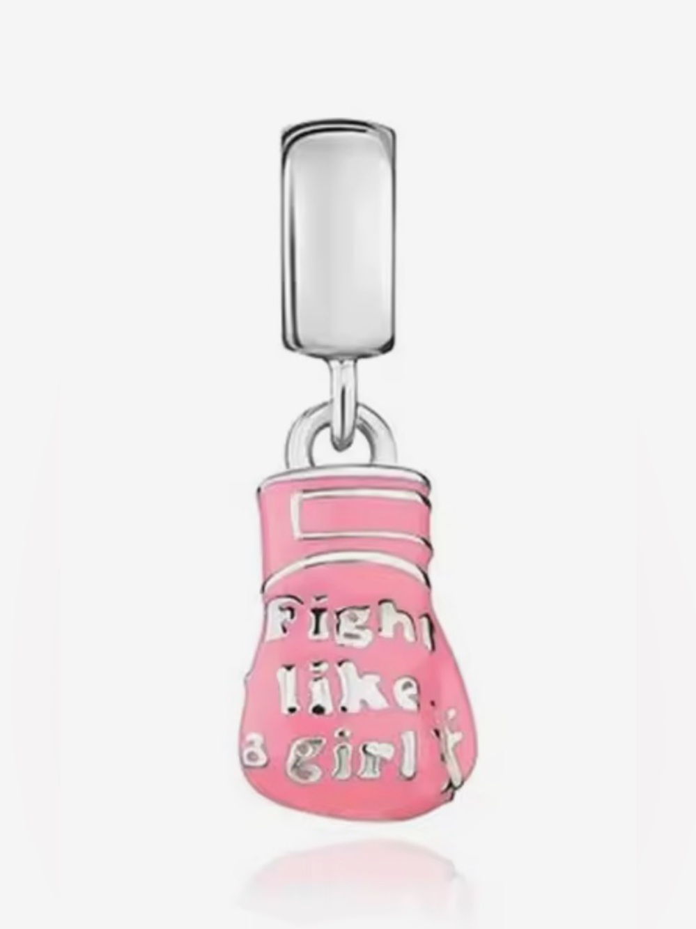Silver & Pink Boxing Glove Dangle Charm 'Fight Like a Girl'
